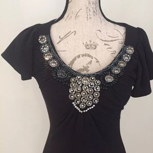 Joei & I Black dress Beaded Neckline! Approx Sz M!